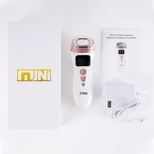RF radio frequency multifunction beauty instrument with packaging on a white background